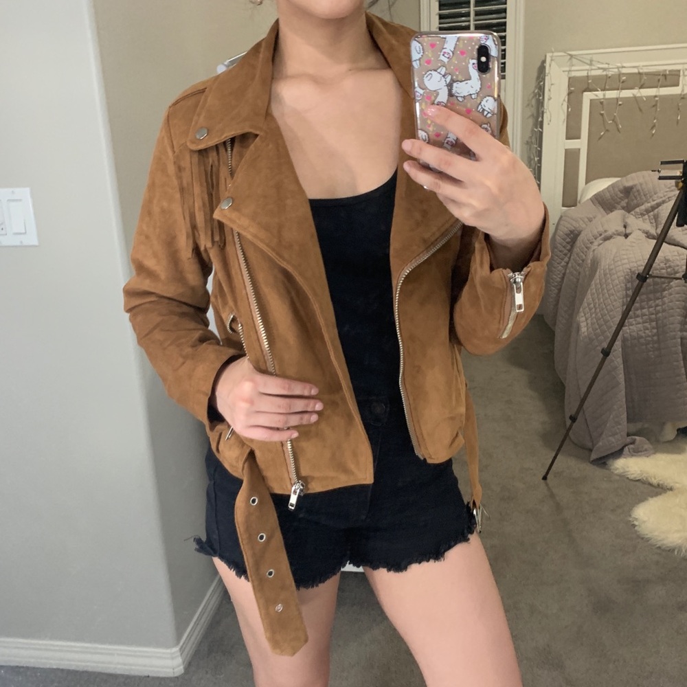 Suede Fringed Moto Jacket